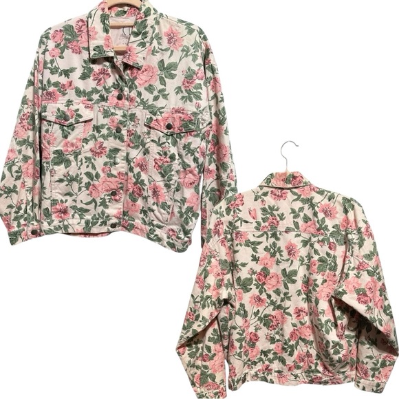CAROLE LITTLE SPORT Jean Floral Print Oversized Jacket Vintage Size 4 - Picture 1 of 8